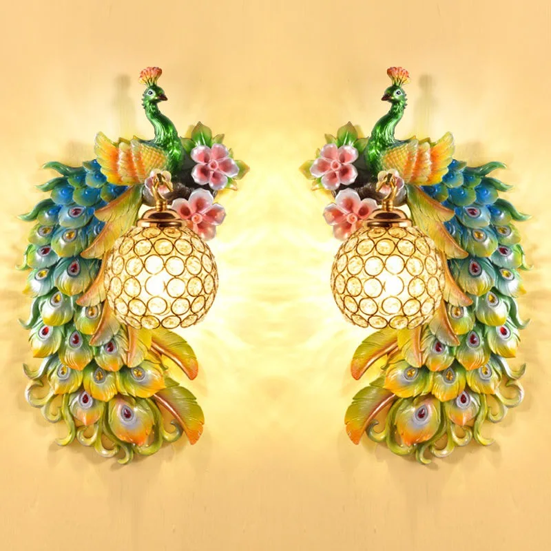 Background Resin Art - Lâmpadas de parede pavão vintage para